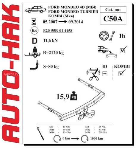 Auto sakabes āķis  FORD MONDEO